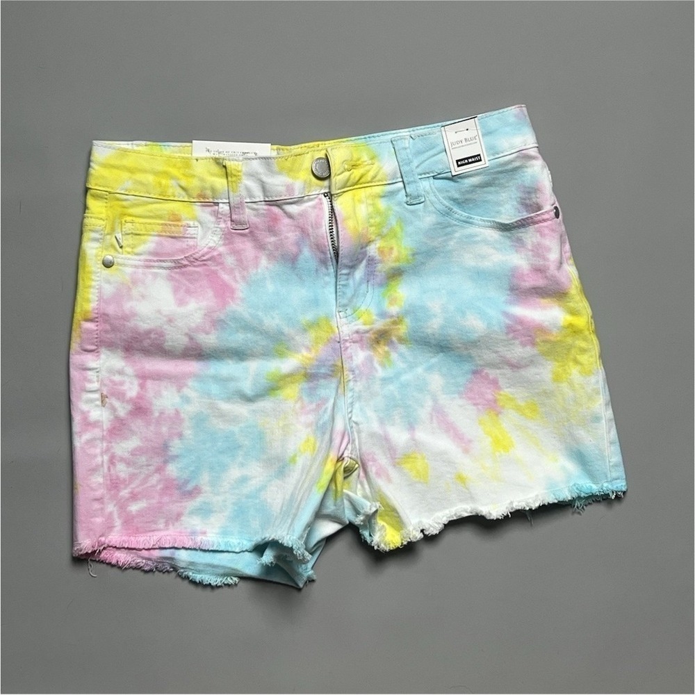NWT Judy Blue High Rise Tie-Dye Denim Cut Off Shorts Frayed Hem Women's S